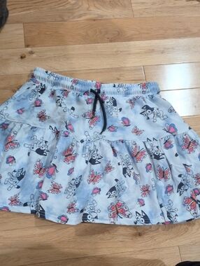 Light Blue Printed Tiered Skirt with Pink Butterfly Motif